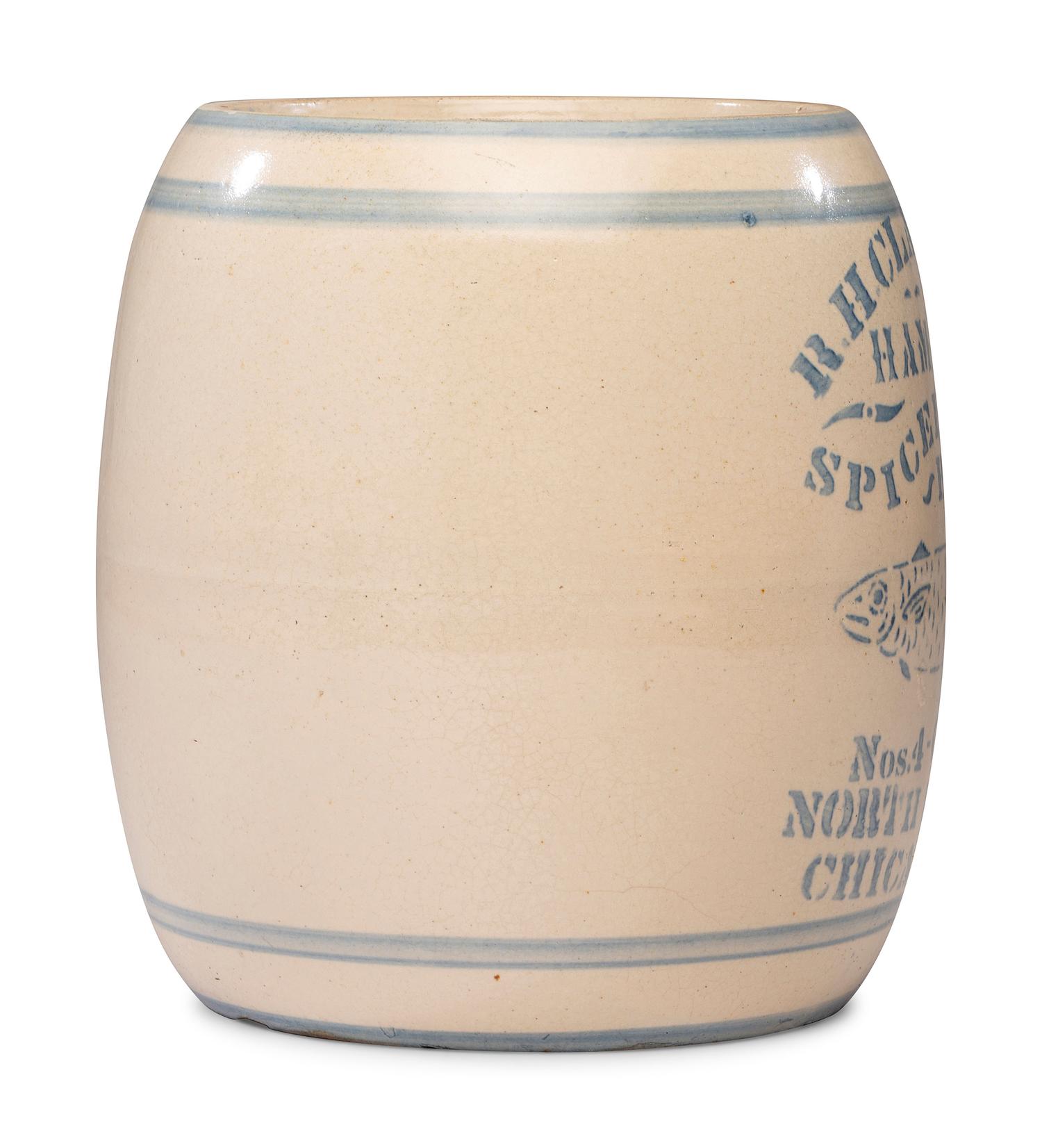 An 'R. H. Clark & Co. Hamburg Spiced Herring' Stenciled Stoneware Crock