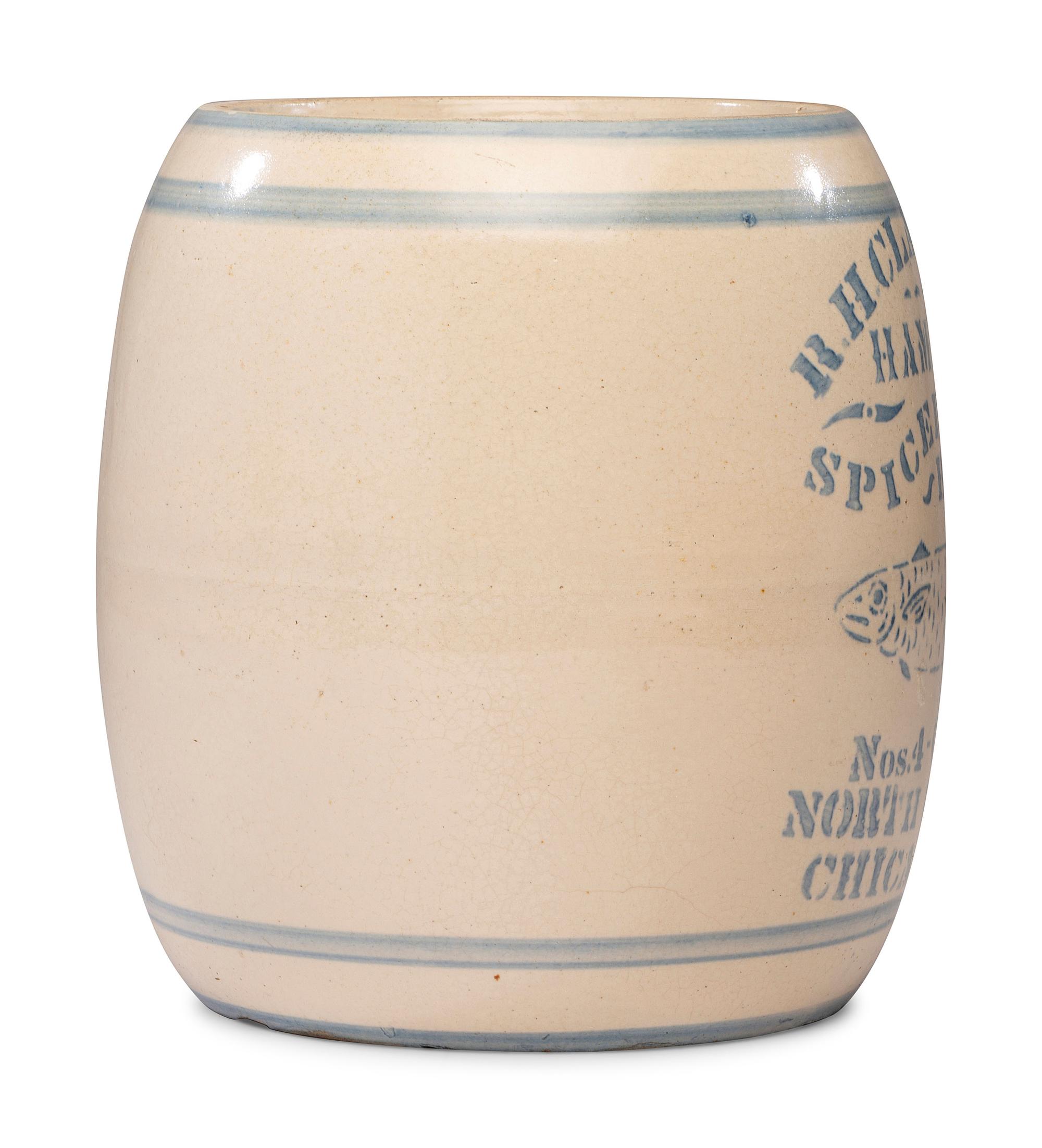 An 'R. H. Clark & Co. Hamburg Spiced Herring' Stenciled Stoneware Crock
