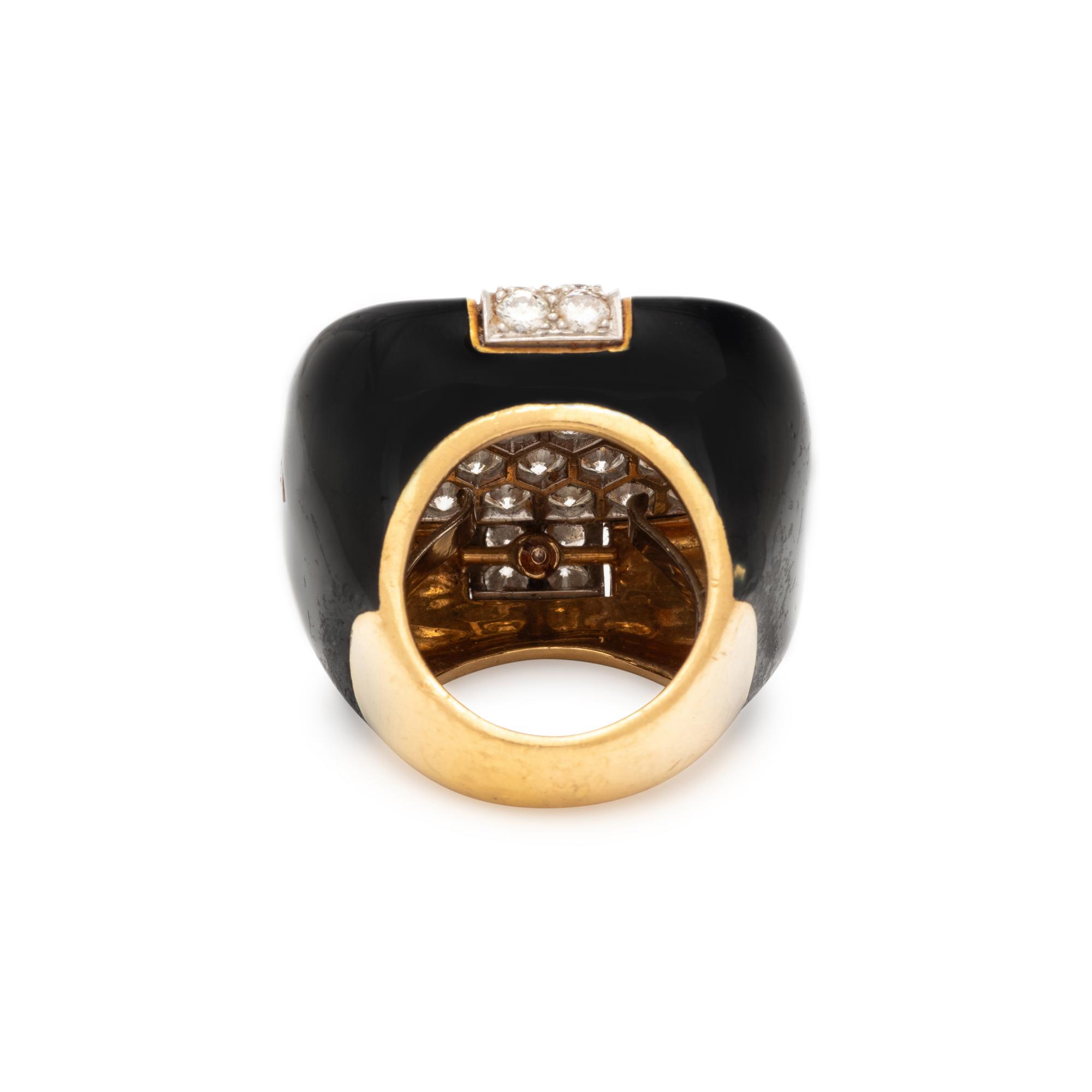DAVID WEBB, DIAMOND AND ENAMEL 'CHECKMATE' RING