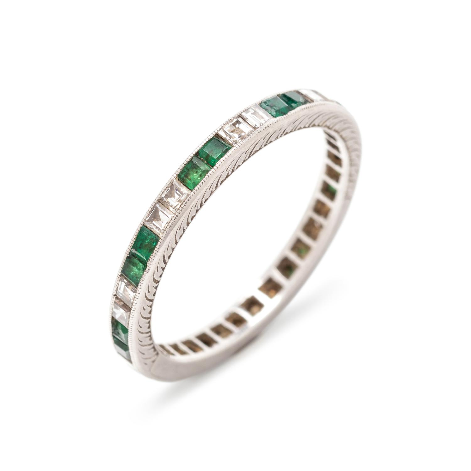 ANTIQUE, EMERALD AND DIAMOND ETERNITY BAND