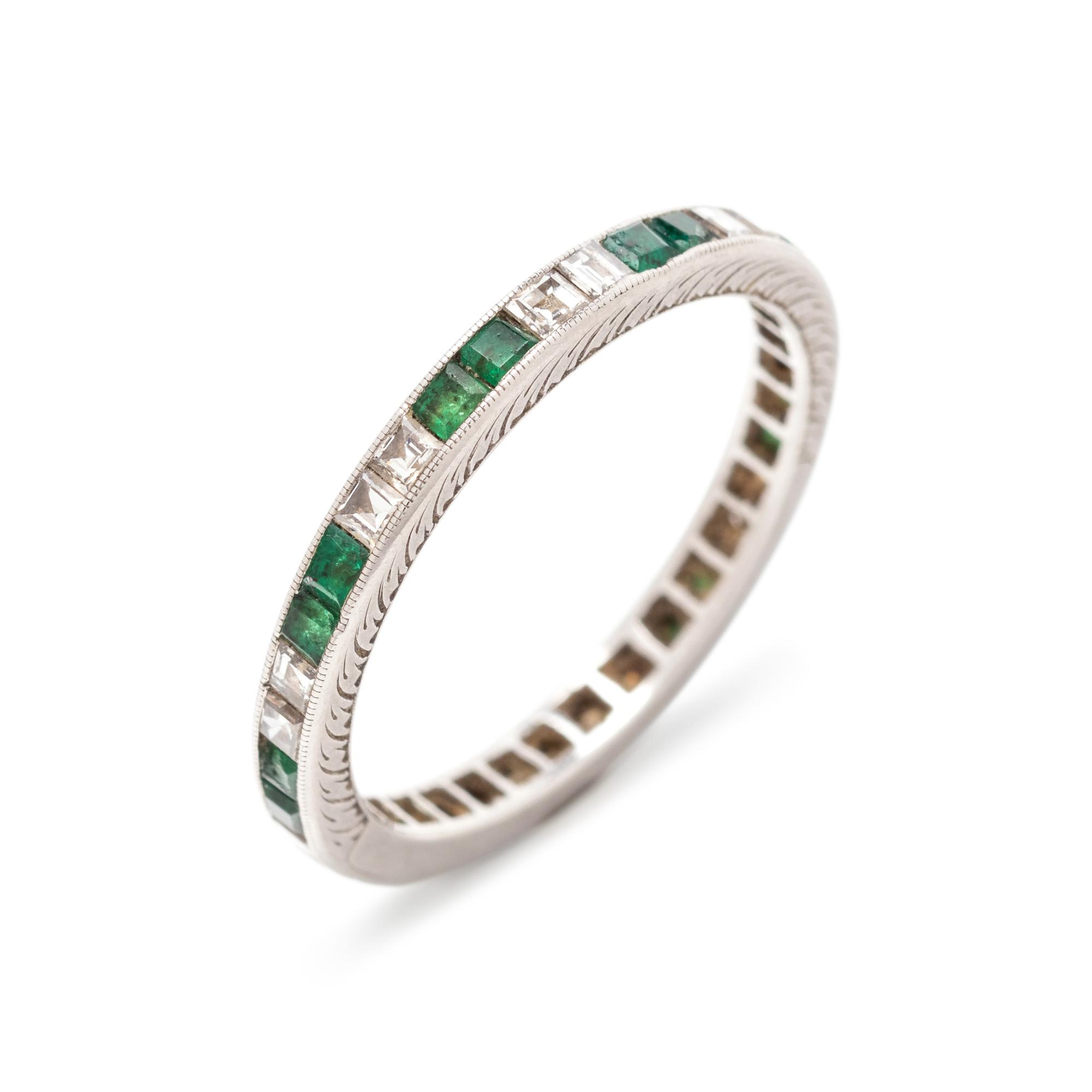 ANTIQUE, EMERALD AND DIAMOND ETERNITY BAND
