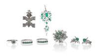A Collection of White Gold, Emerald and Diamond Jewelry, 20.20 dwts.