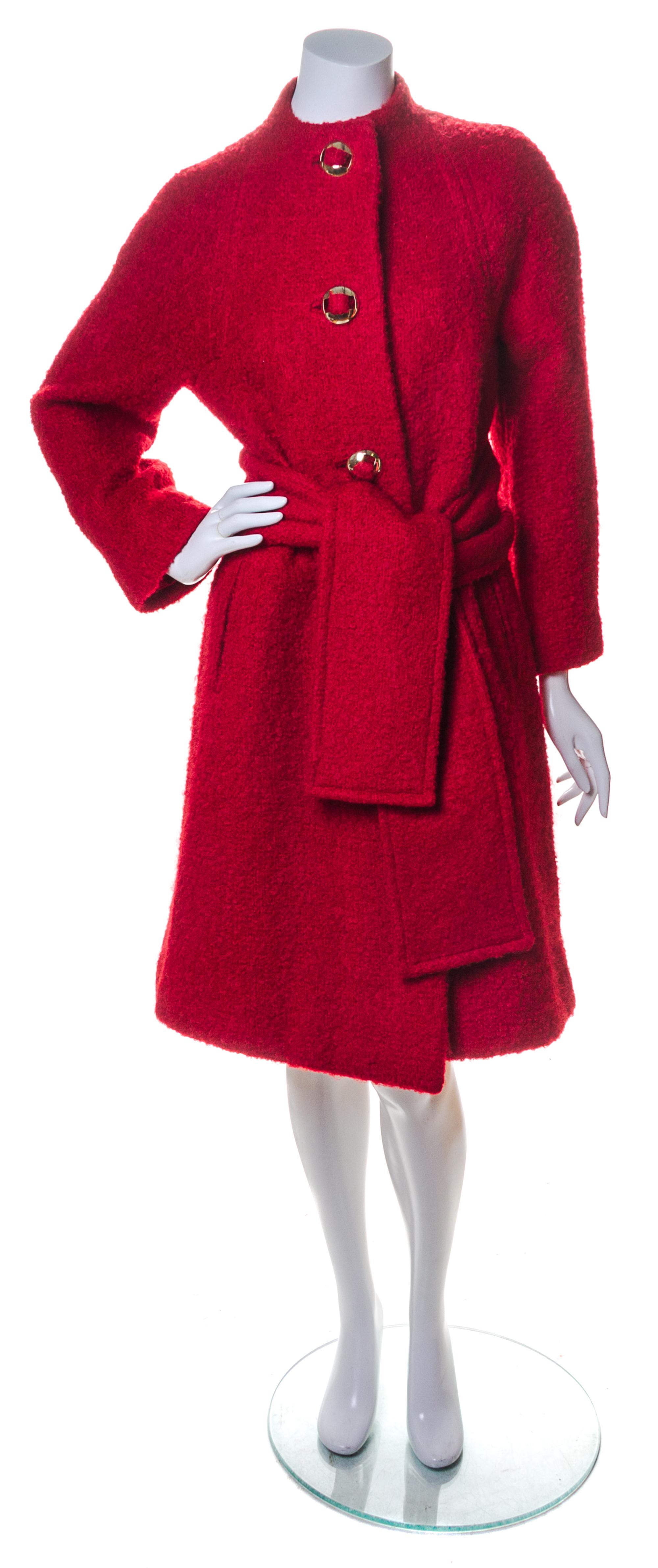 A Pauline Trigere Red Wool Coat, Size 6.