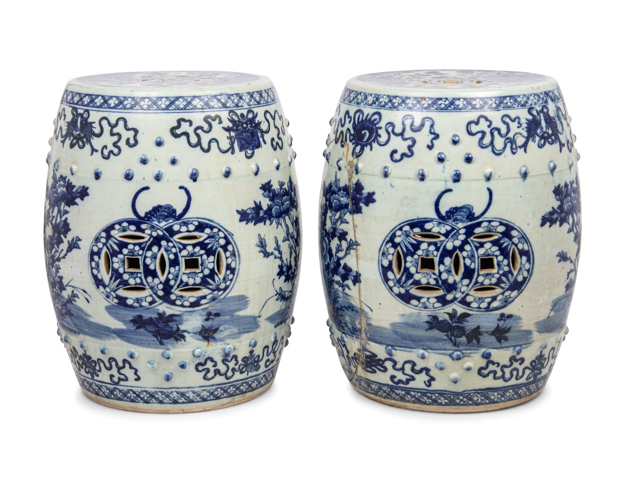 A Pair of Blue and White Porcelain Garden Stools