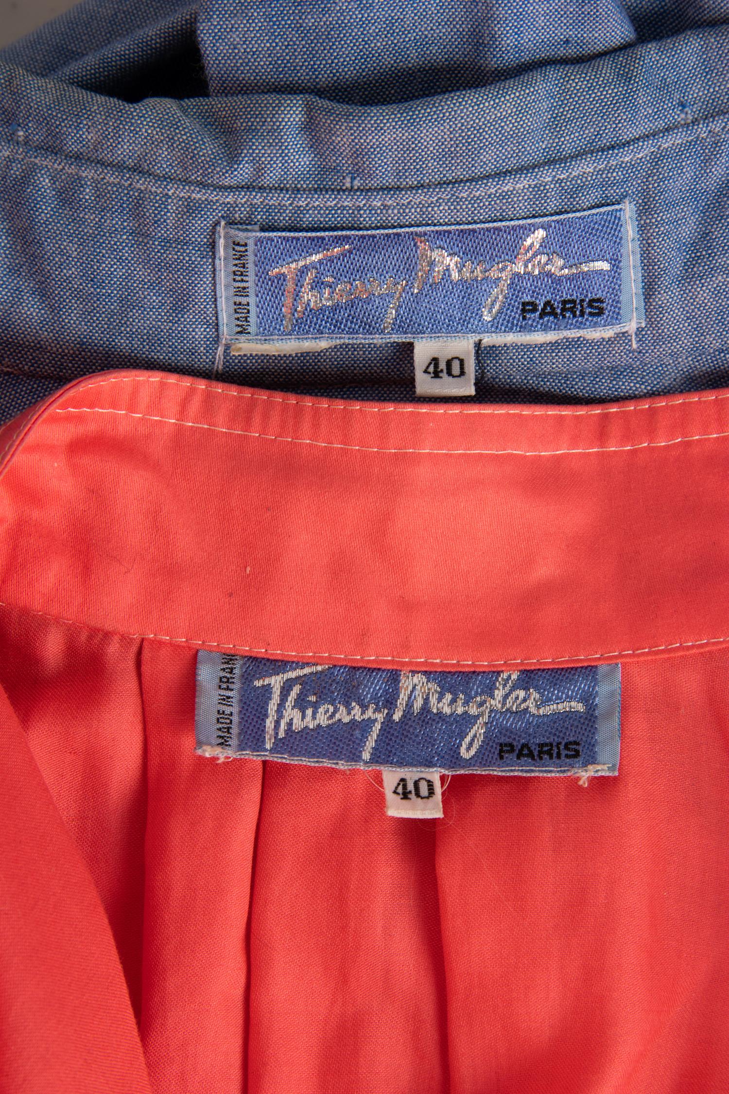 Three Mugler Dresses; One Blue, One Pink, One Plaid,