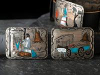 Navajo Silver Storyteller Concha Belt, with Inlay