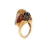 YELLOW GOLD, DIAMOND AND ENAMEL RAM'S HEAD RING