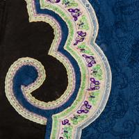 Two Chinese Blue Ground Silk Robes, Late Qing Dynasty 清晚期 藍地盤金繡游龍瑞獸纹道袍及藍地織錦女褂