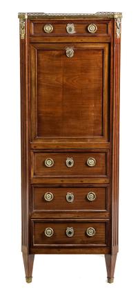 A Louis XVI Mahogany Secretaire a Abattant Height 61 x width 22 1/2 x depth 15 5/8 inches. — 19TH CENTURY