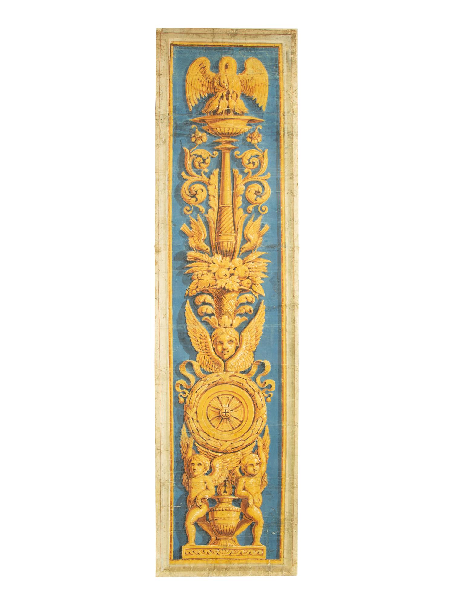A Continental Painted Canvas Panel with Neoclassical Design