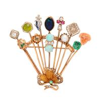 MULTIGEM AND DIAMOND STICKPIN BROOCH