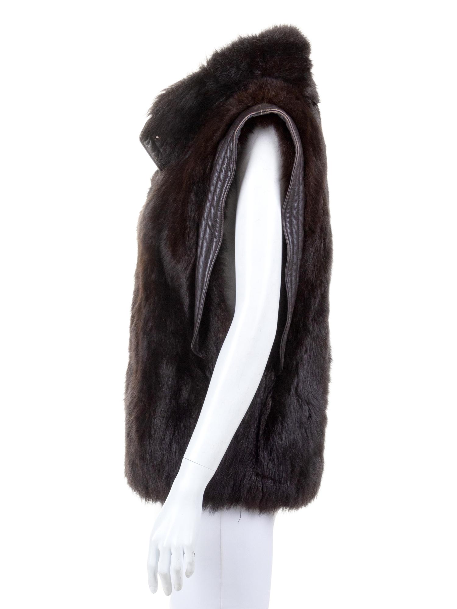 Brown Fur Jacket/Vest with Brown Leather Trim, 1980's