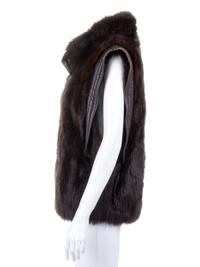 Brown Fur Jacket/Vest with Brown Leather Trim, 1980's