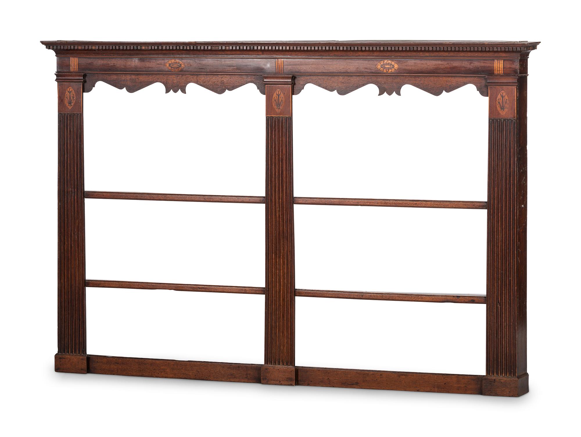 A Regency Inlaid and Carved Walnut Hanging Pewter Rack