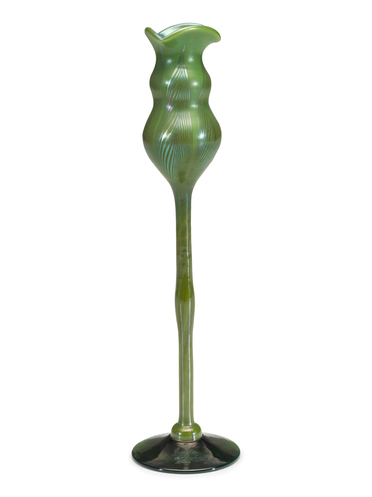 A Tiffany Studios Favrile Glass Pulled Feather Vase