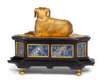 A German Gilt Bronze, Ebonized and Lapis Lazuli-Mounted Automaton with a Reclining Hound