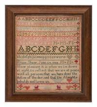 An English Needlework Embroidered Schoolgirl's Sampler, Wrought by Fruse Shaw