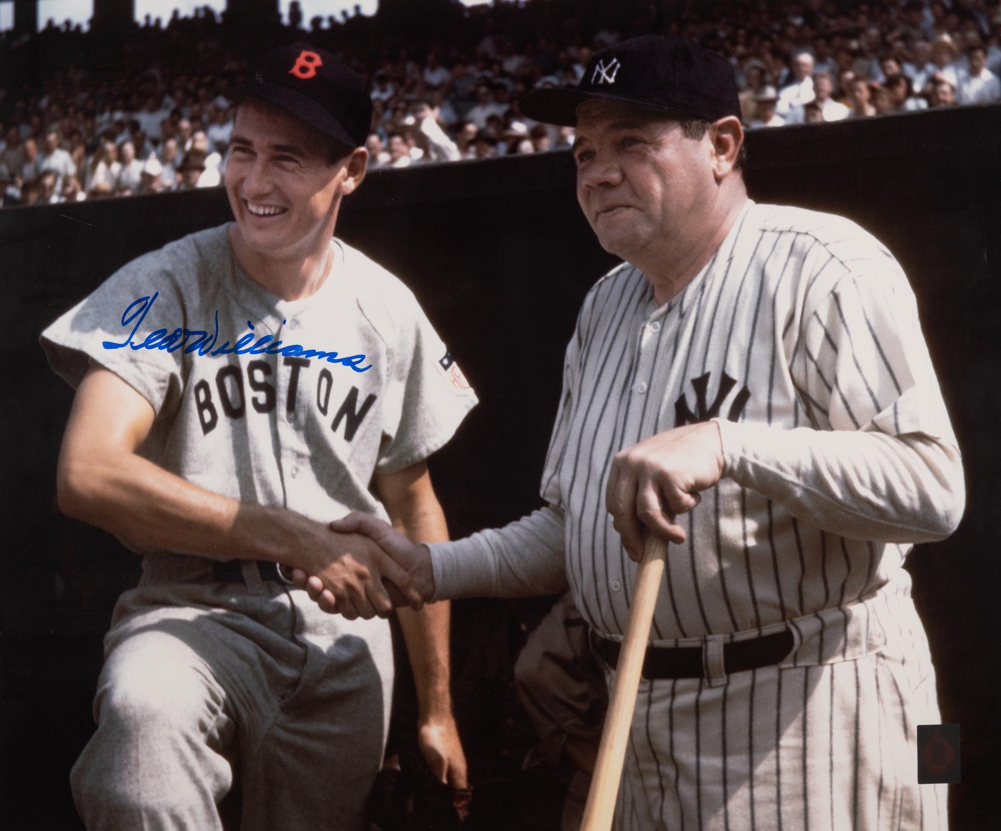 A Stunning Ted Williams Signed Autographed Large Format Photo With Babe Ruth (Beckett Authentication Services Letter BAS Certified),