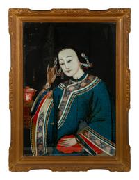 A Chinese Export Reverse Painted Glass Mirror — 20TH CENTURY