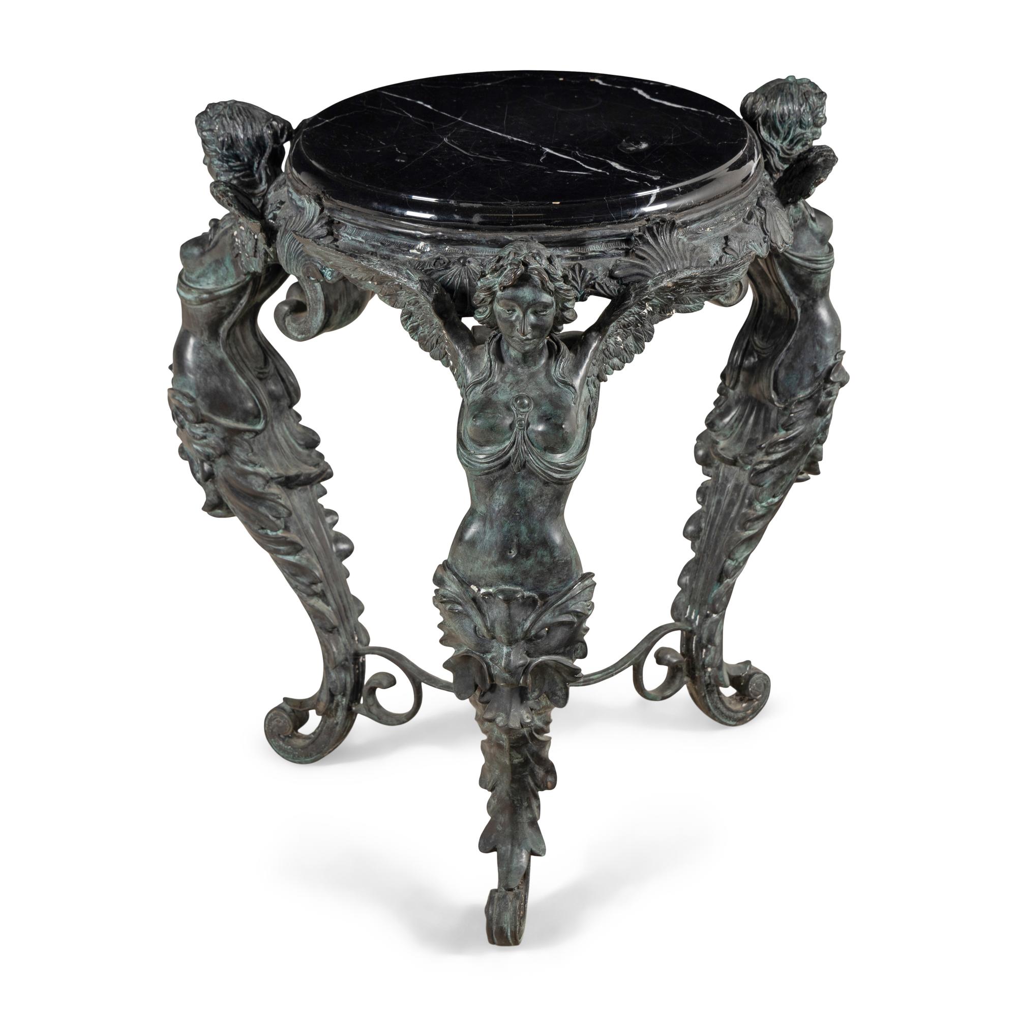 A Patinated Bronze and Marble Center Table