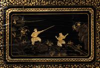 A Chinese Black and Gold Lacquer Eight-Panel Screen