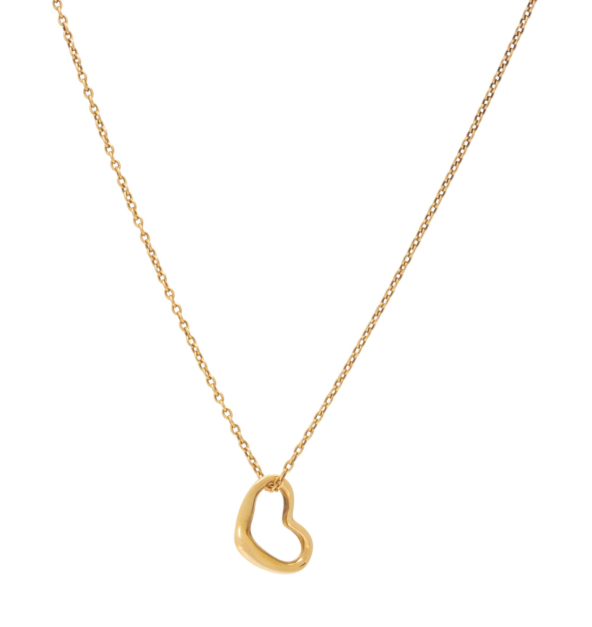 TIFFANY & CO., ELSA PERETTI, YELLOW GOLD 'OPEN HEART' PENDANT/NECKLACE