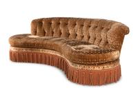 A Button-Tufted Velvet-Upholstered Reniform Sofa with Bullion Fringe