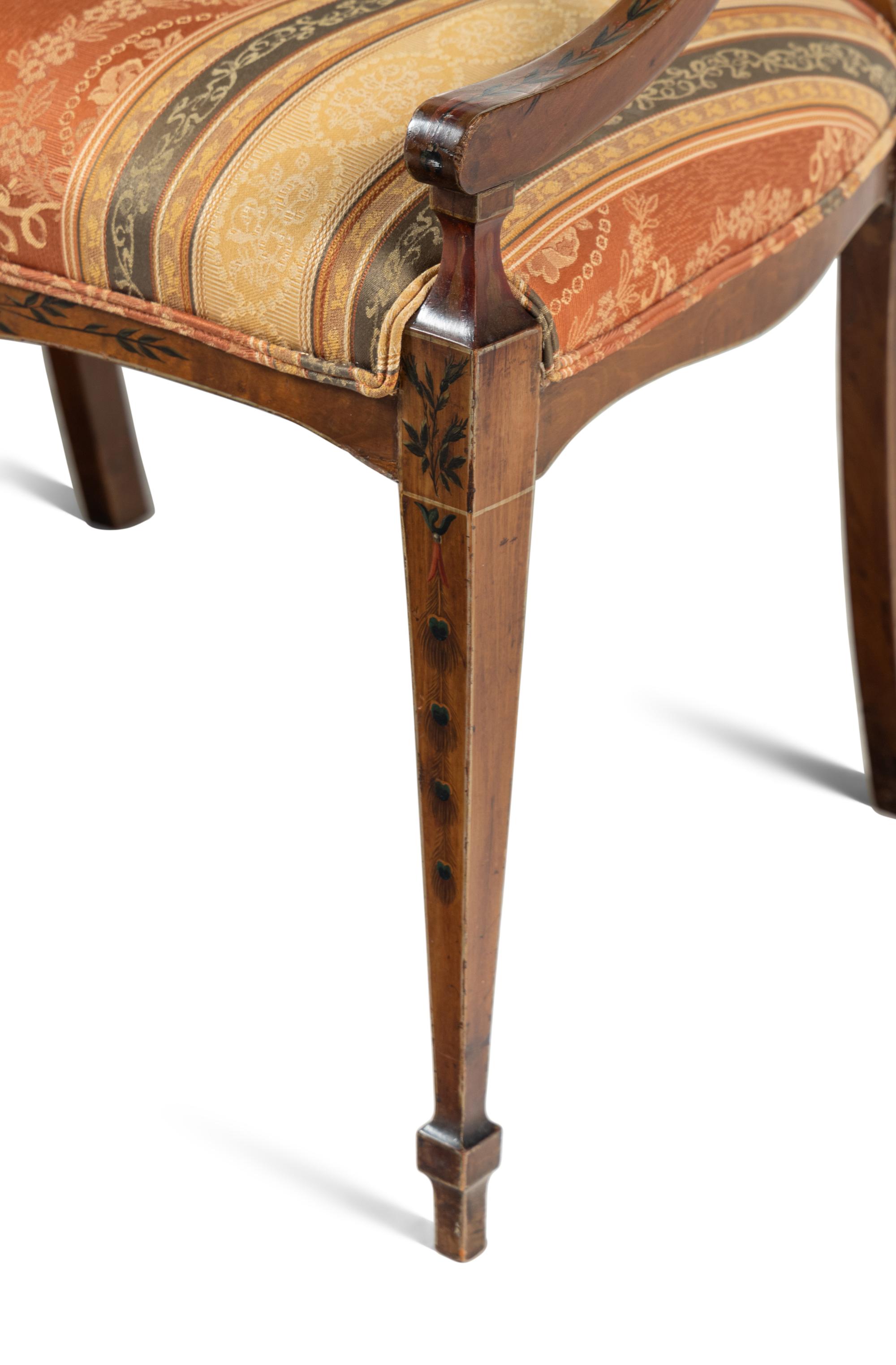 An Edwardian Painted Satinwood Triple-Back Settee and Armchair