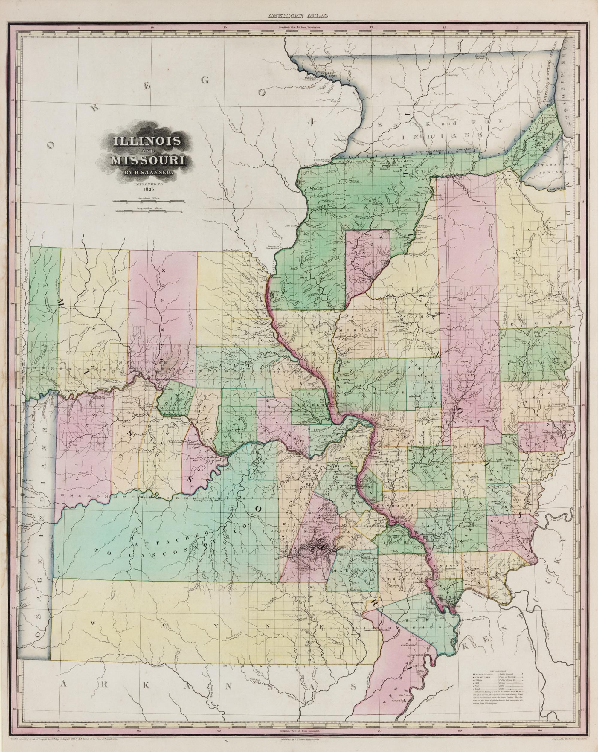 TANNER, Henry Schenck (1786-1858). Illinois and Missouri...Improved to 1825. Philadelphia, 1825.