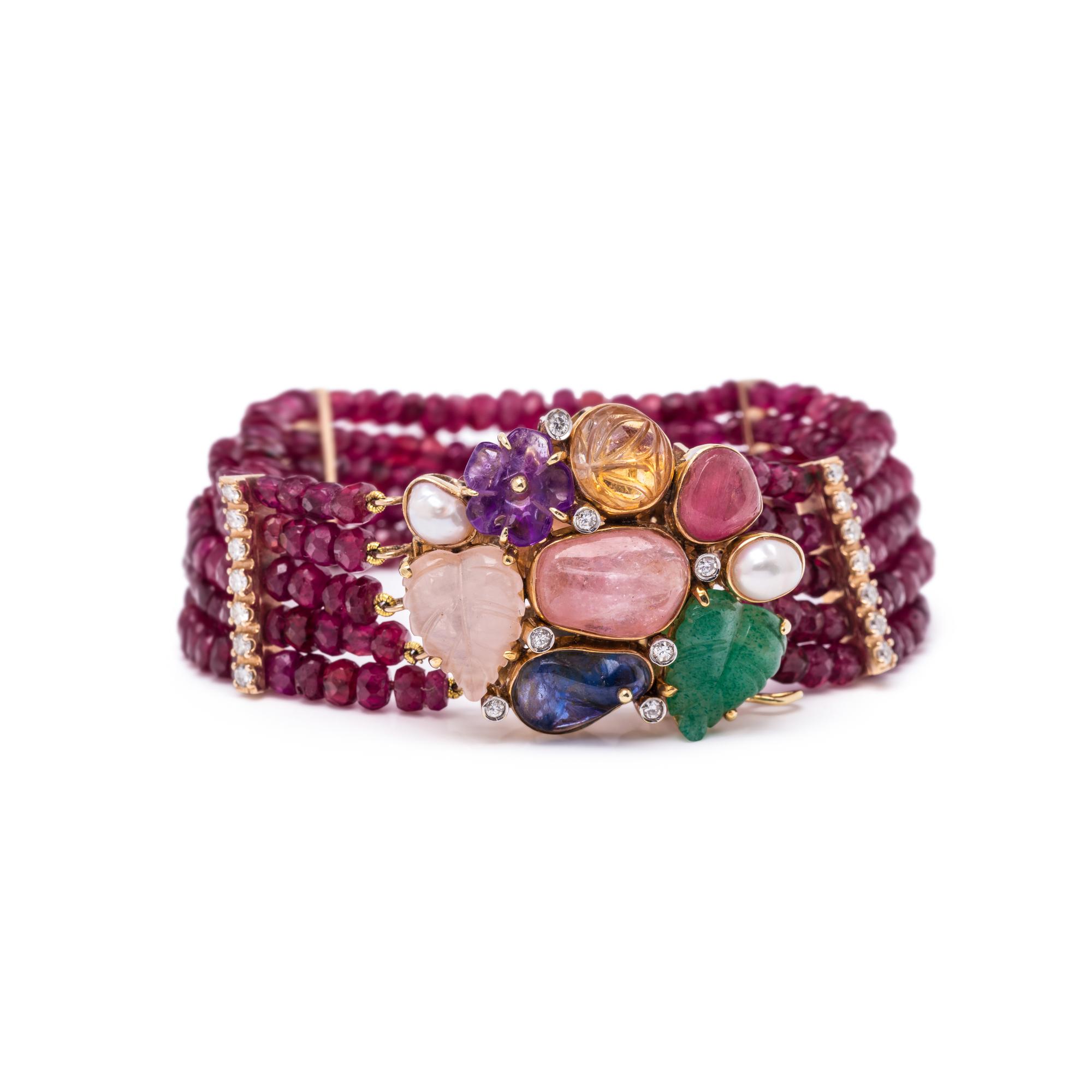 MULTIGEM AND DIAMOND BEAD BRACELET
