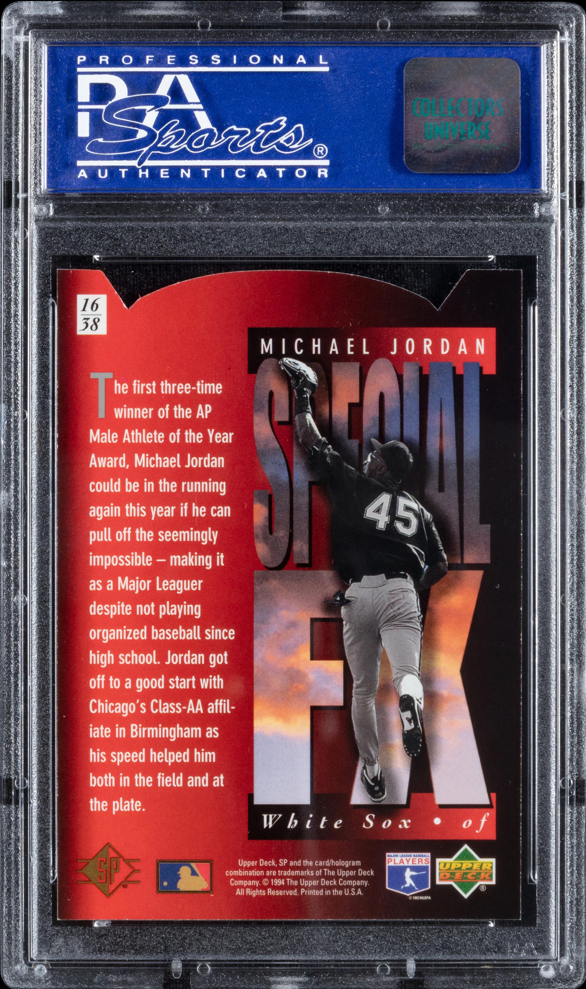 A 1994 SP Holoview Red Michael Jordan Baseball Card No. 16 (PSA 9 MINT)