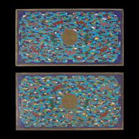 A Pair of Chinese Rectangular Cloisonne Enamel Plaques, Qianlong/Jiaqing Period 清乾嘉 掐絲琺琅雲蝠紋長方牌一對