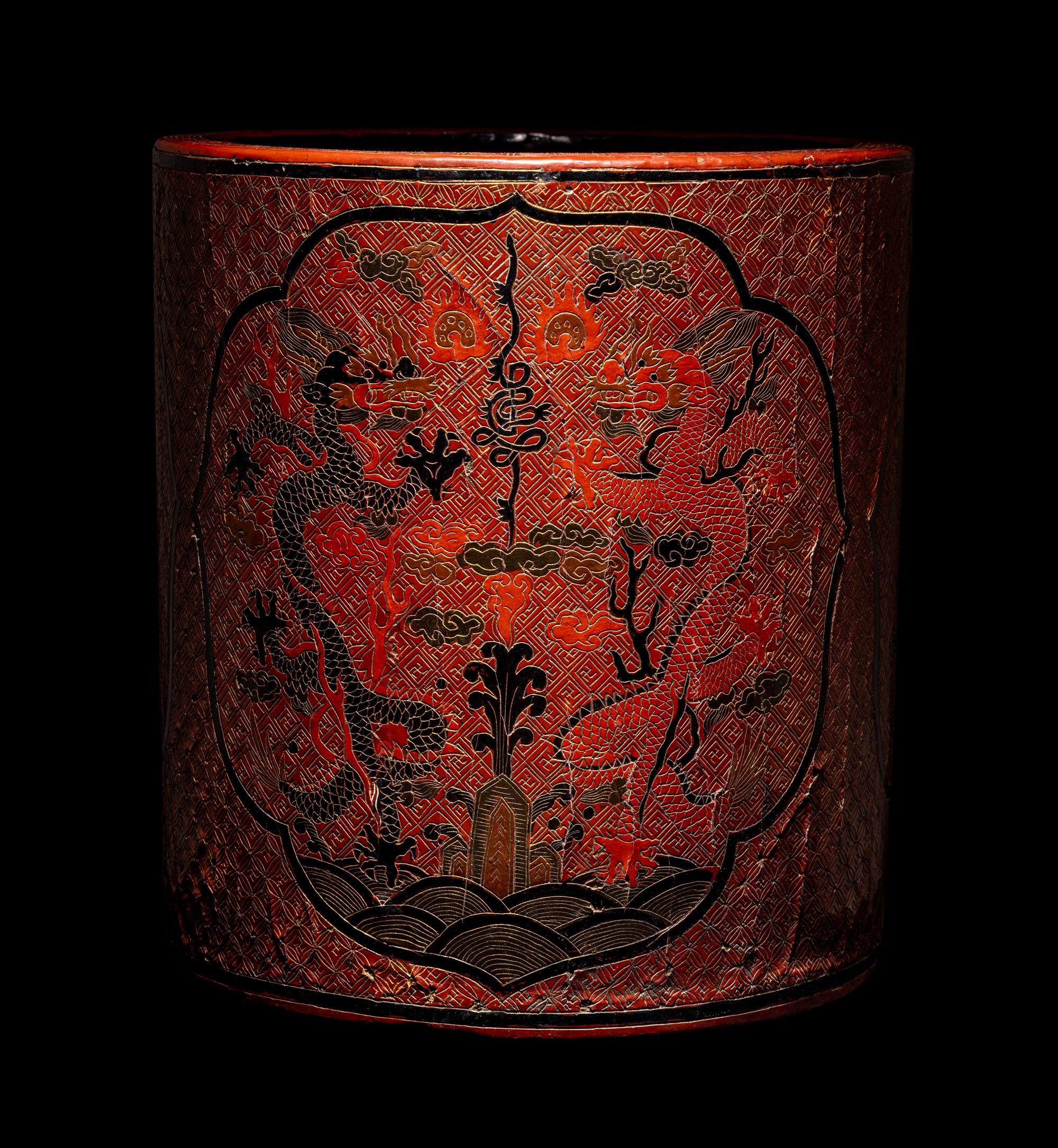 A Chinese Tianqi Red Lacquer Brushpot, Bitong