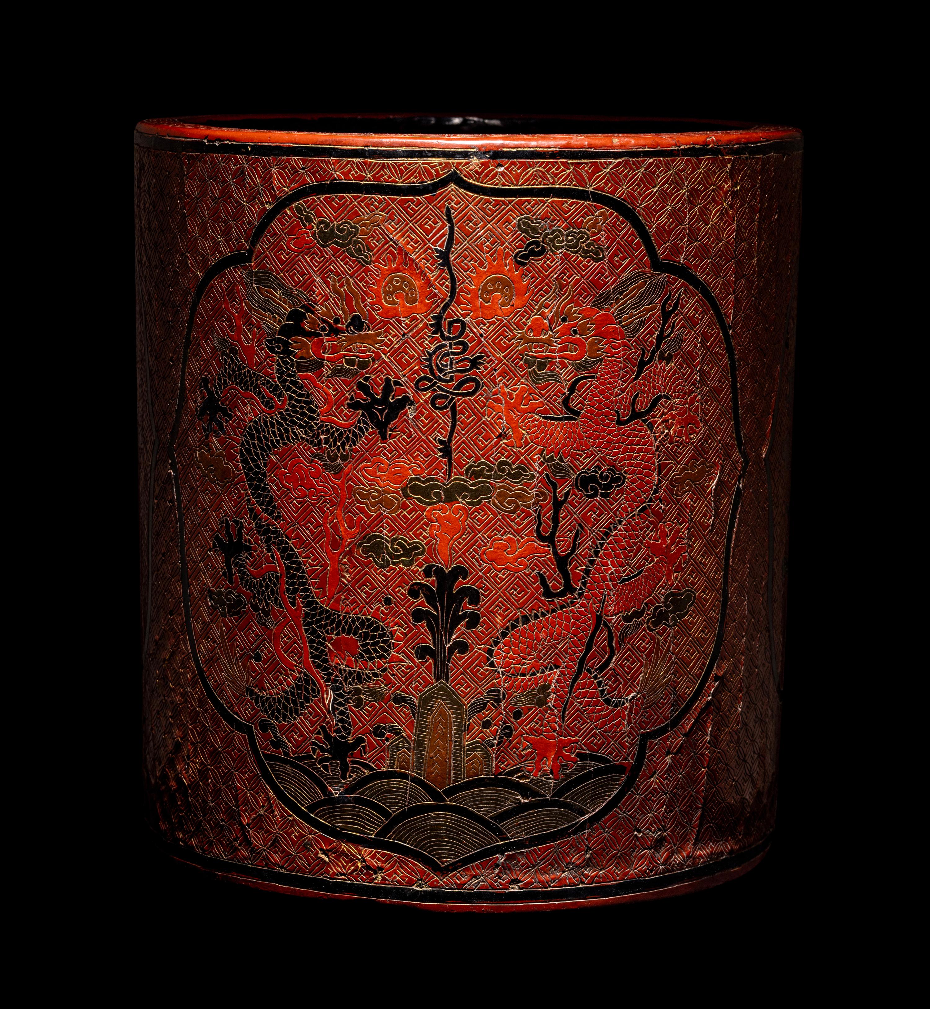A Chinese Tianqi Red Lacquer Brushpot, Bitong