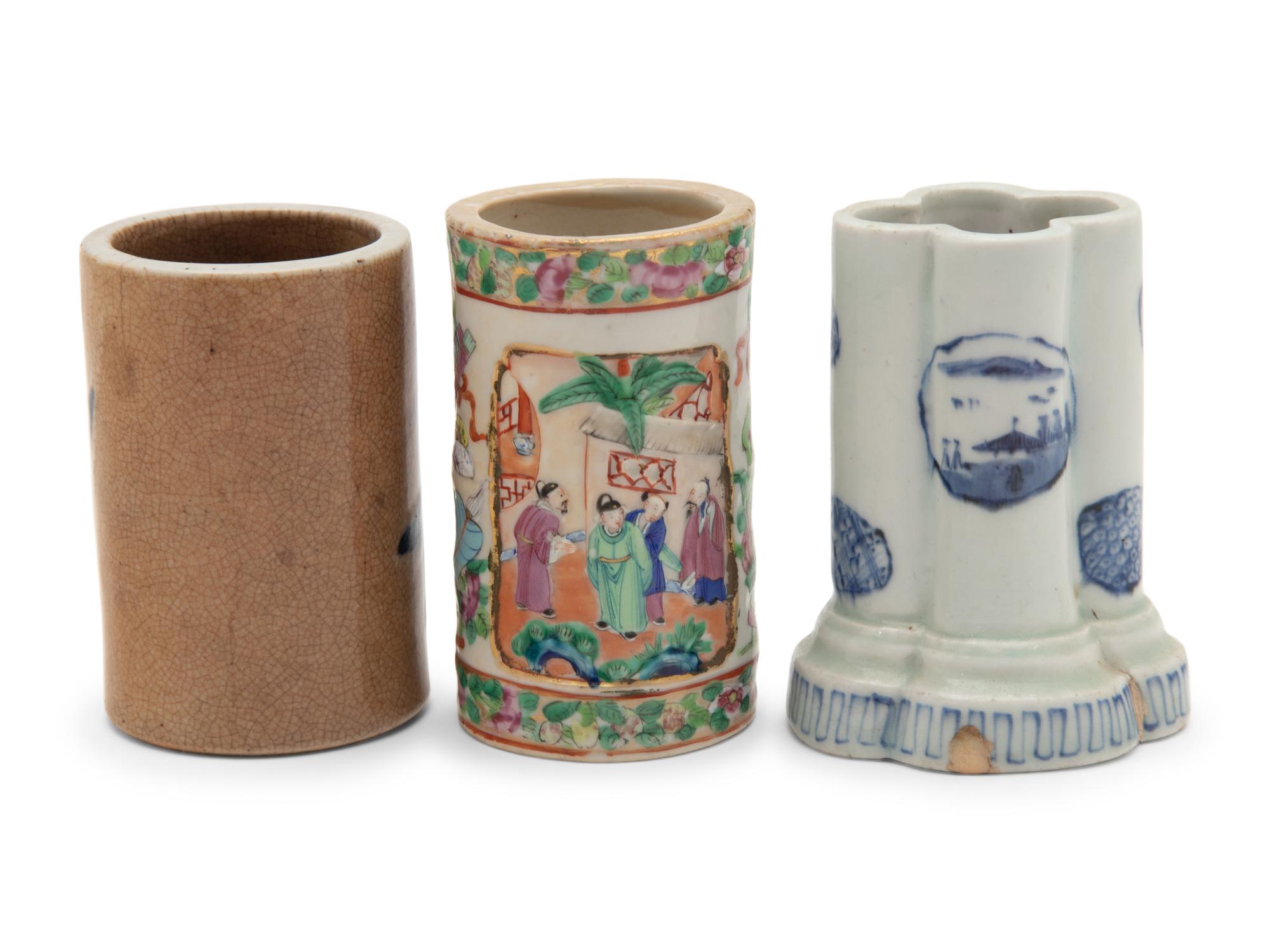 Three Chinese Porcelain Brushpots, Bitong