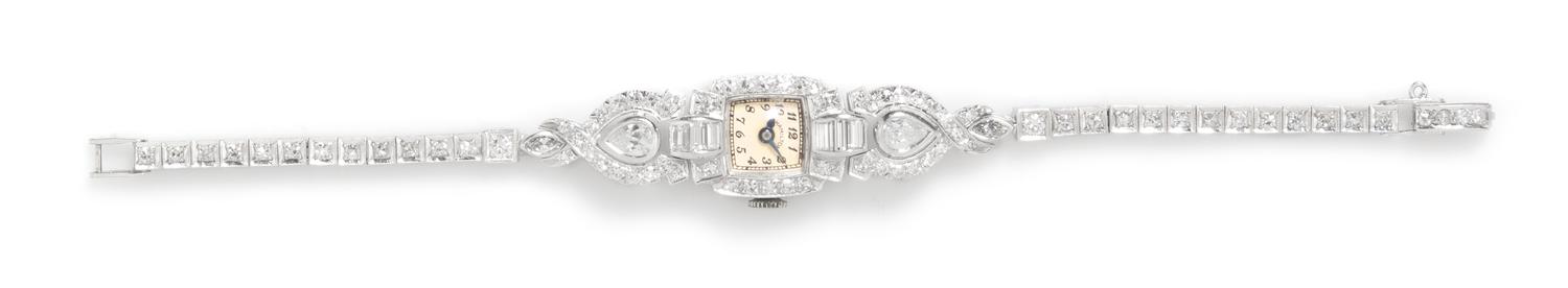 A Platinum and Diamond Wristwatch, Hamilton, Circa 1950, 17.40 dwts.