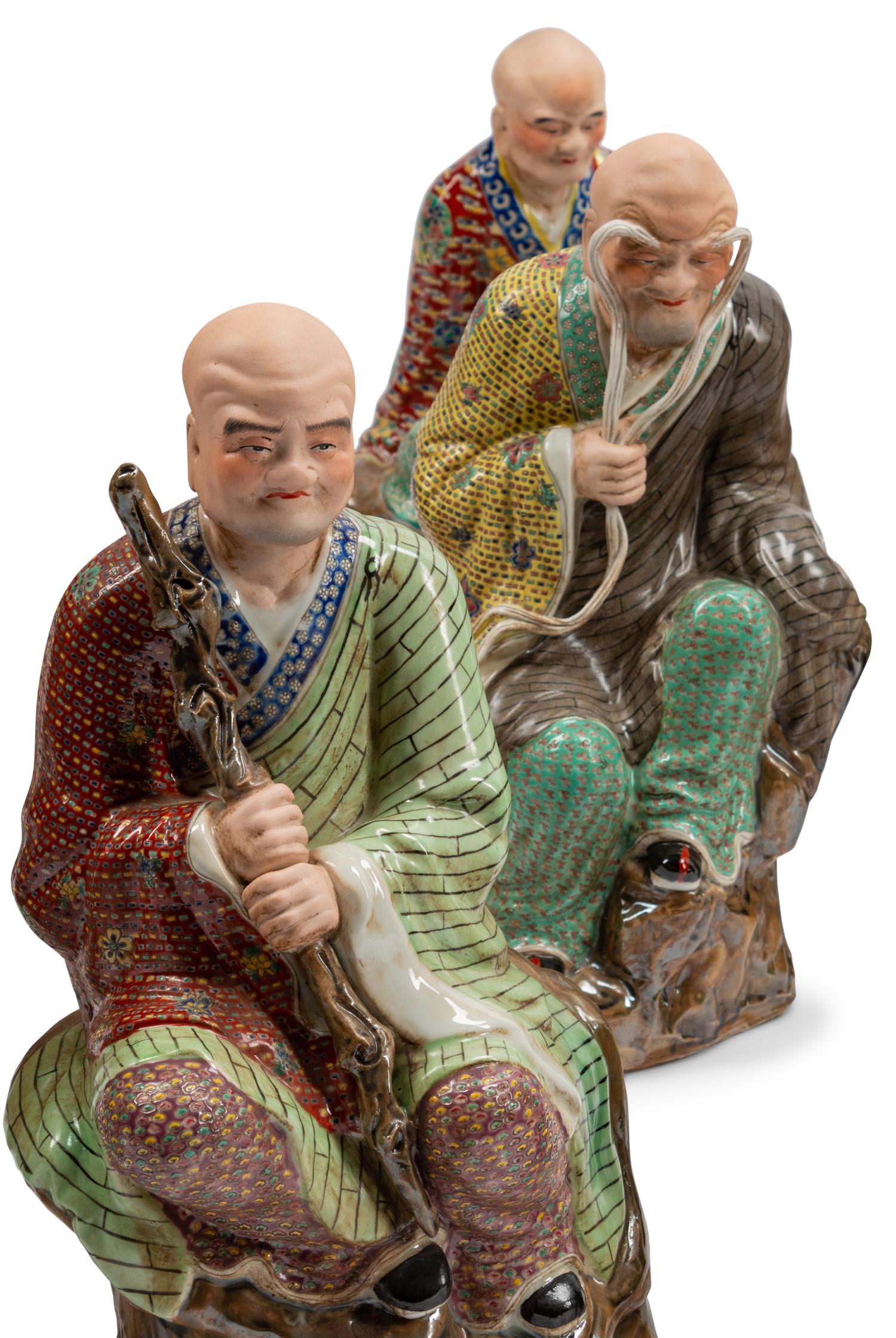 A Set of Eighteen Chinese Export Enameled Porcelain Figures of Immortals
