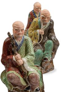 A Set of Eighteen Chinese Export Enameled Porcelain Figures of Immortals