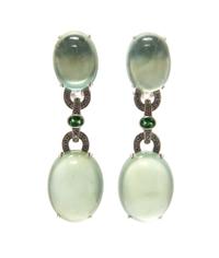 An 18 Karat White Gold, Prehnite, Green Tsavorite Garnet and Diamond Demi Parure, 65.40 dwts.