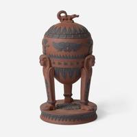 A Wedgwood Chocolate Stoneware Jasperware and Black Basalt Egyptian-Style Pastille Burner UK, circa 1875