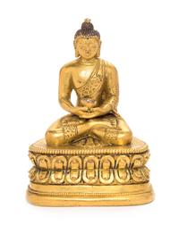 A Small Sino-Tibetan Gilt Bronze Figure of Shakyamuni Buddha Height 3 1/2 inches. — 18TH/19TH CENTURY