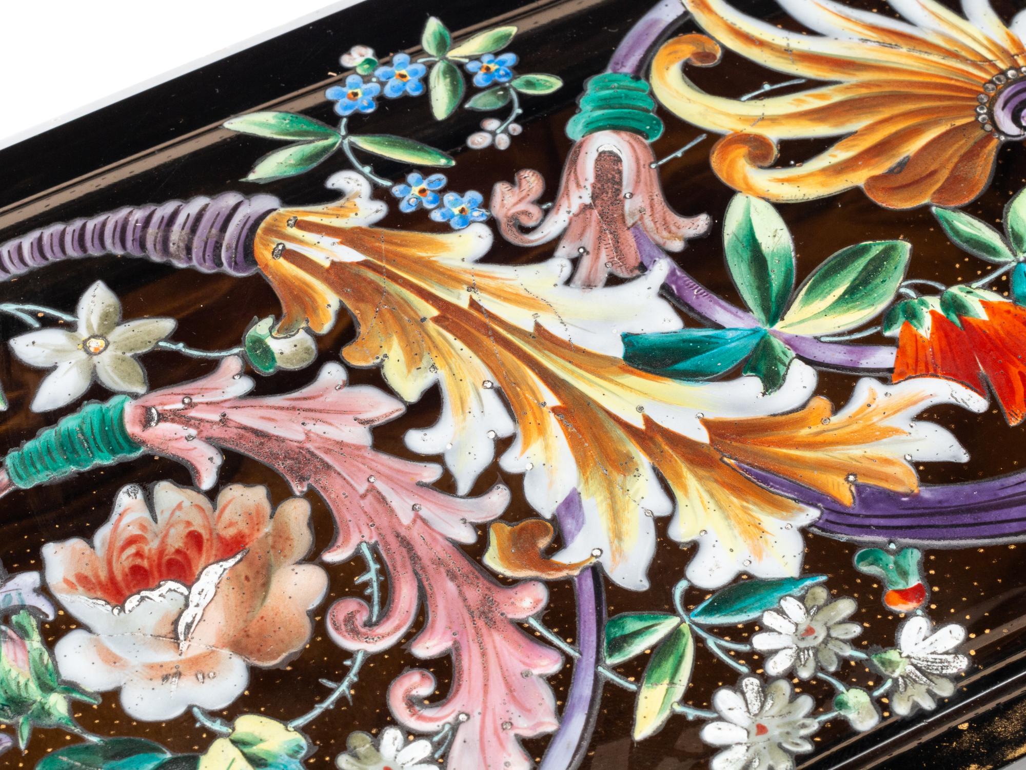 A Bohemian Enamel Decorated Amber Glass Table Casket