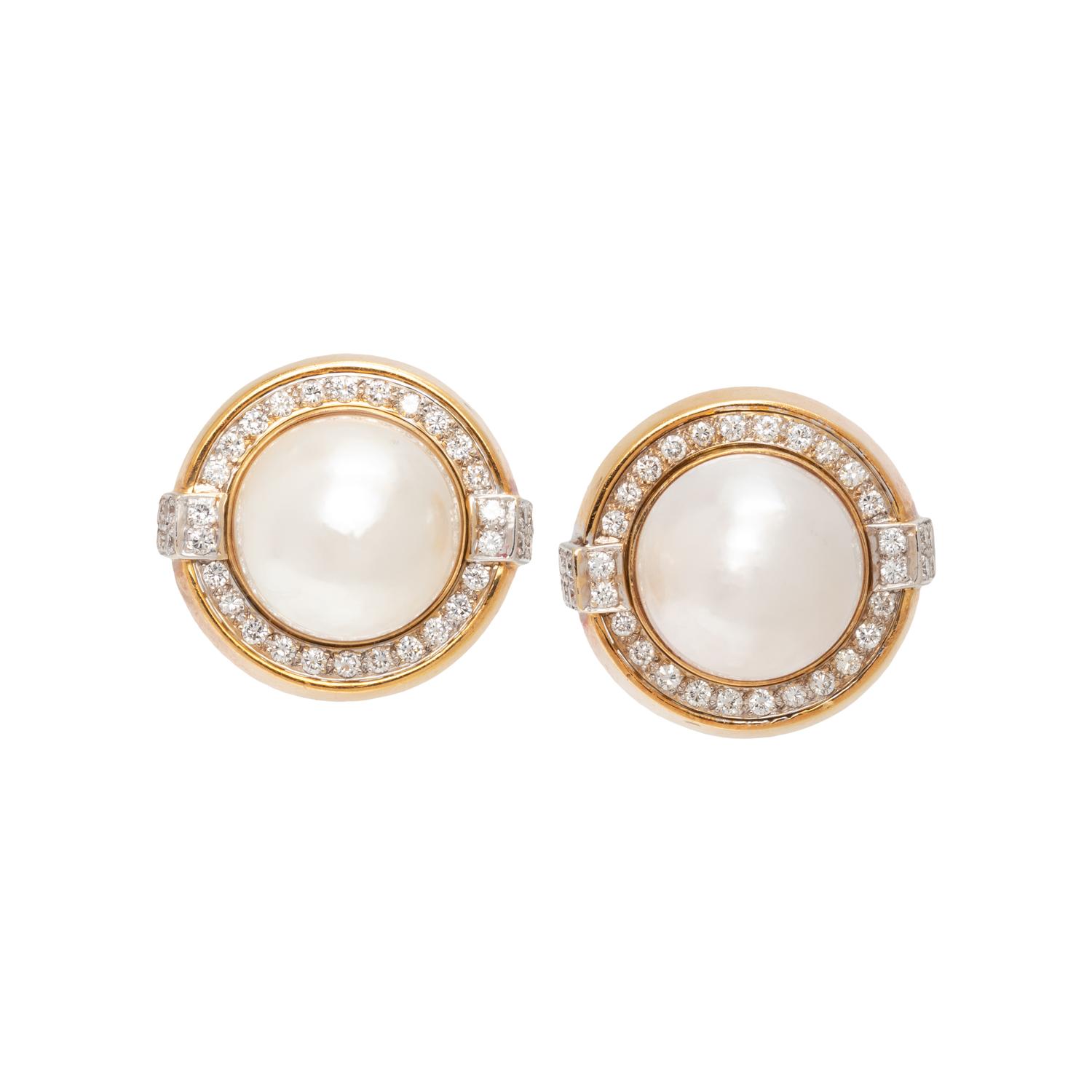 GUCCI, CULTURED MABE PEARL AND DIAMOND EARCLIPS