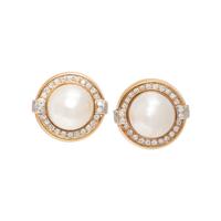 GUCCI, CULTURED MABE PEARL AND DIAMOND EARCLIPS