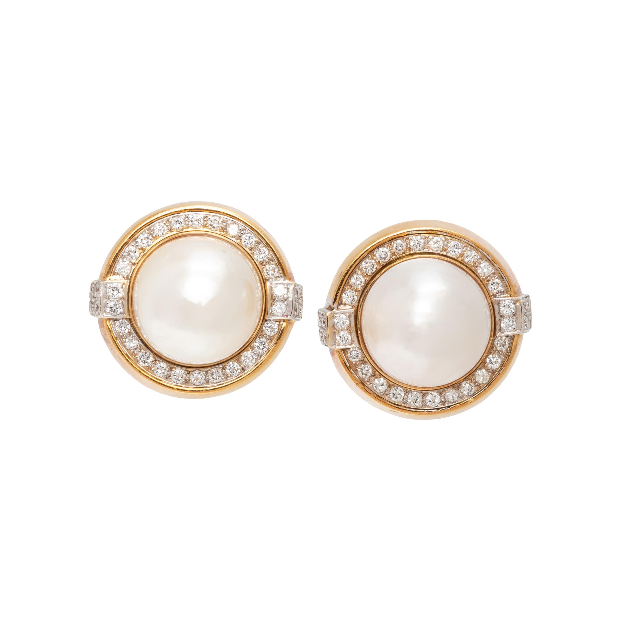 GUCCI, CULTURED MABE PEARL AND DIAMOND EARCLIPS