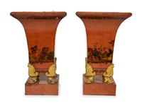 A Pair of French Tôle Peinte Vases