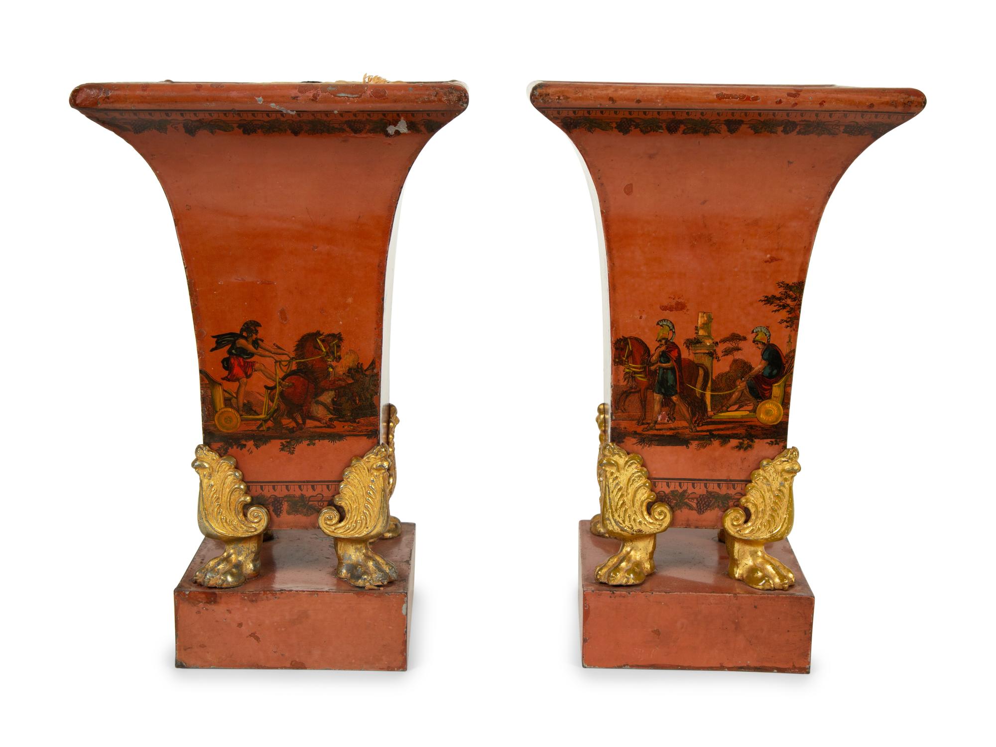 A Pair of French Tôle Peinte Vases