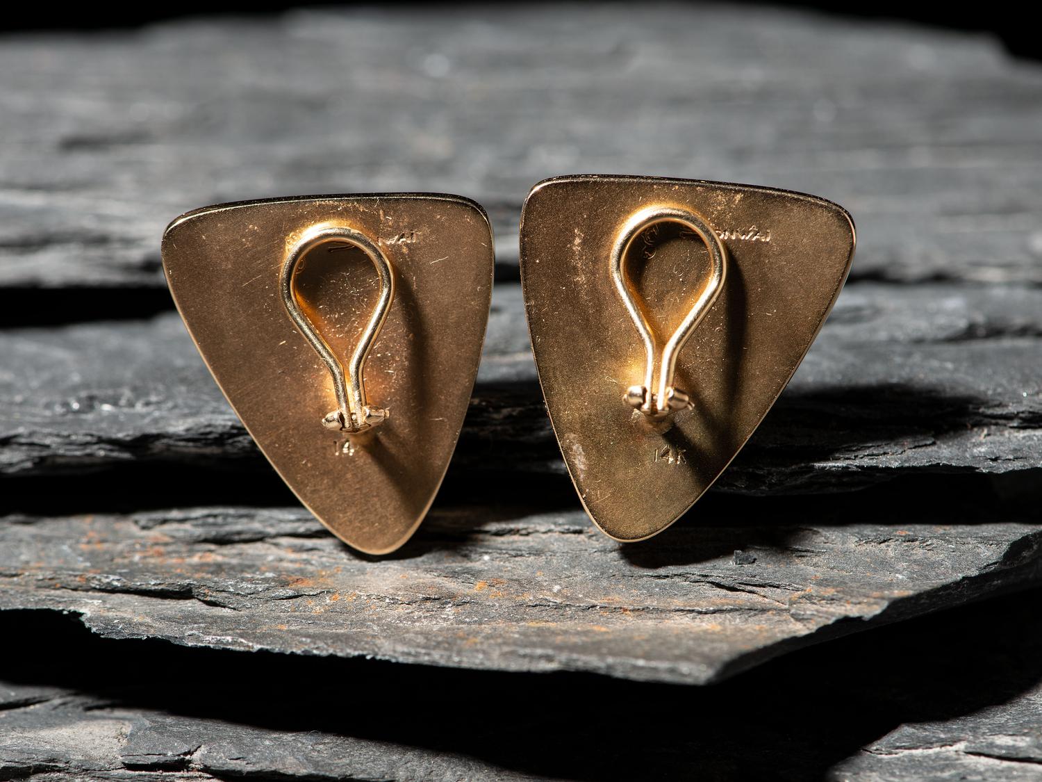 14K Gold and Mosaic Inlay Clip Earrings