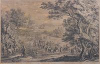 A Pair of French Engravings Height 20 3/4 x width 32 inches.