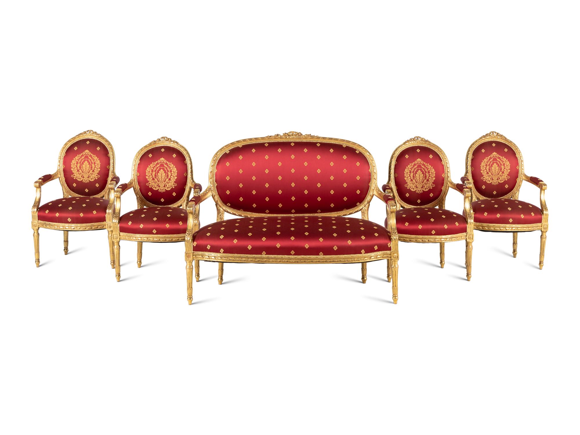 A Louis XVI Style Five-Piece Salon Suite